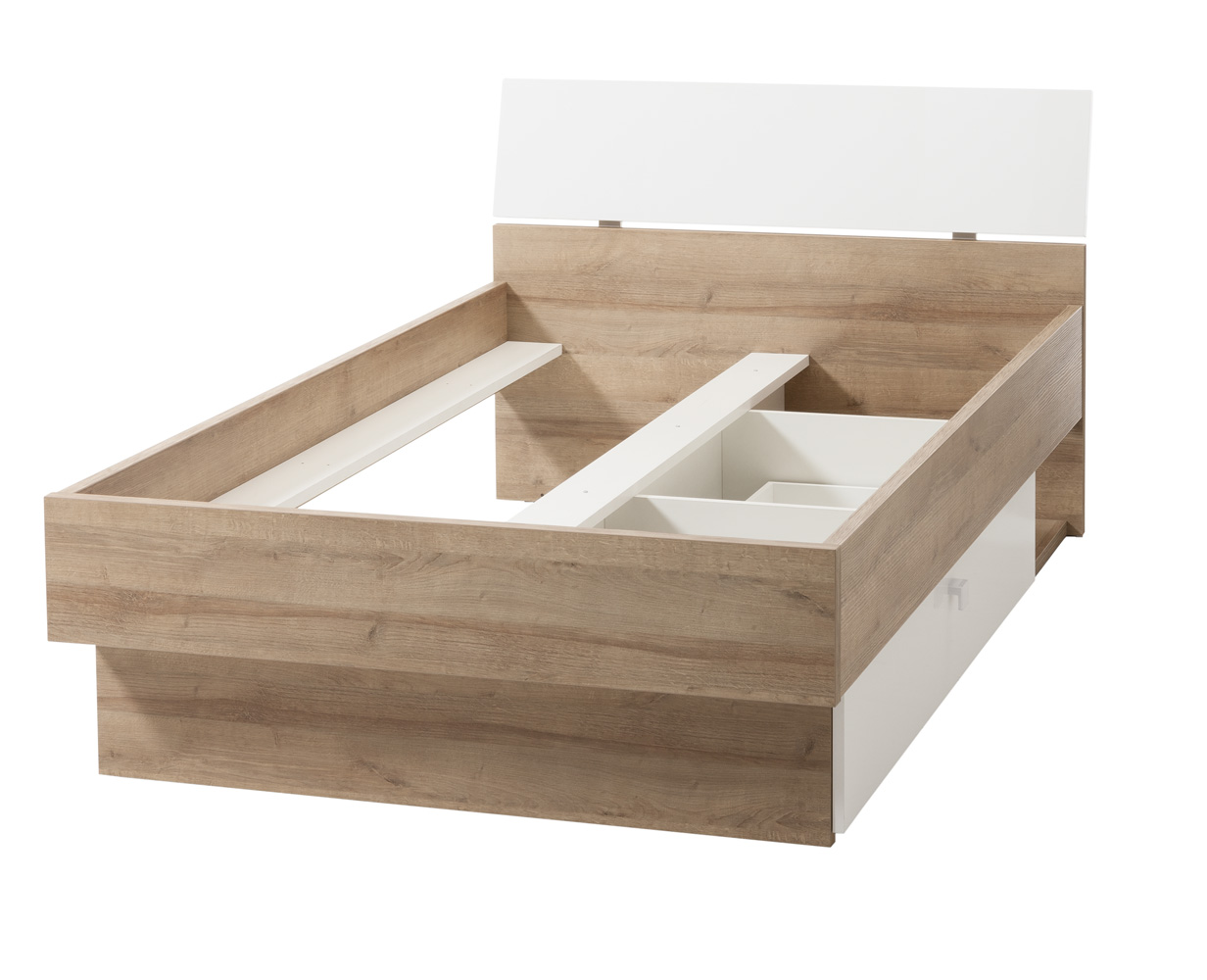 Letto una piazza e mezza con testata ricurva in finitura Rovere e Bianco laccato