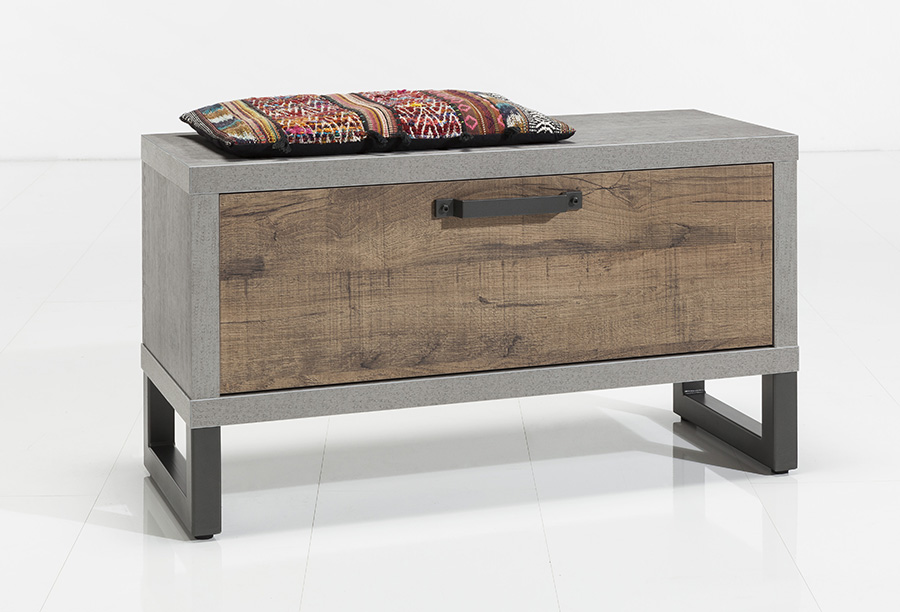 Panca Industry d'ingresso 1 anta, Cemento e Rovere invecchiato