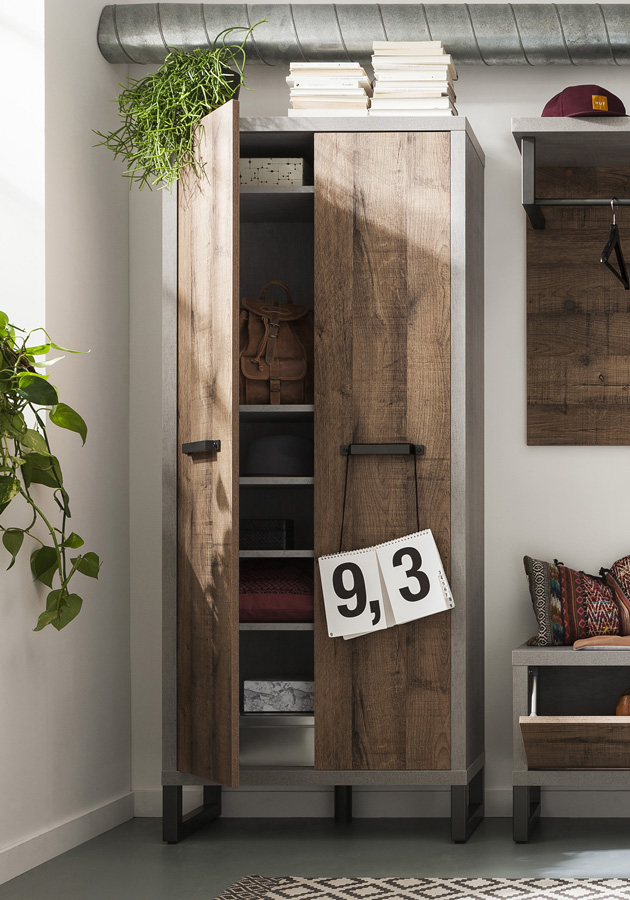 Armadietto ingresso industry, 2 ante finitura rovere invecchiato