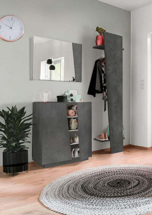 Mobili da ingresso con appendiabiti e scarpiera, finitura Ardesia