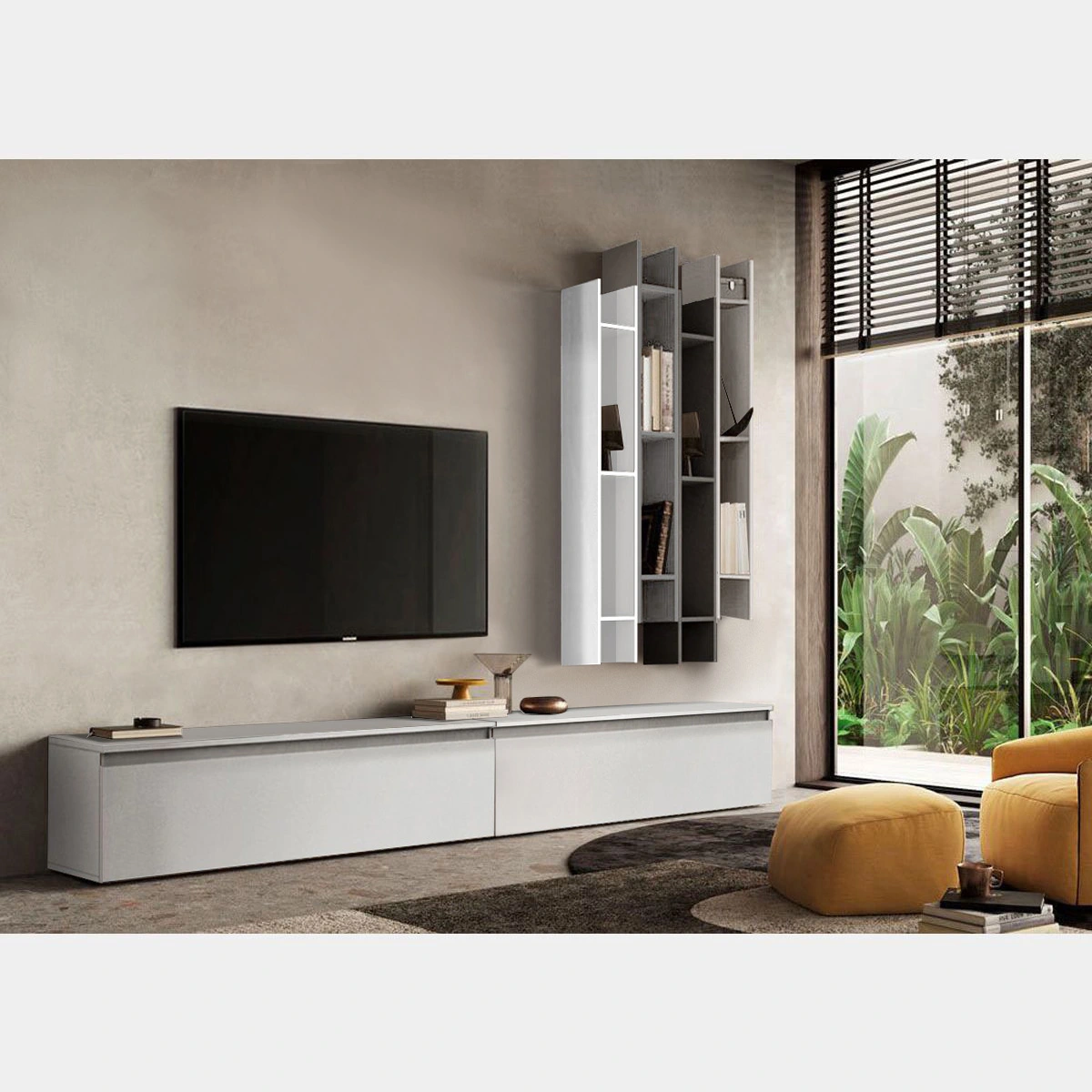 parete attrezzata con librerie moderna