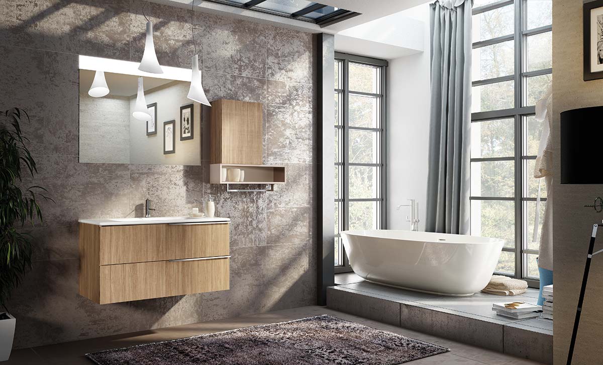 Bagno completo moderno, finitura Rovere tivoli