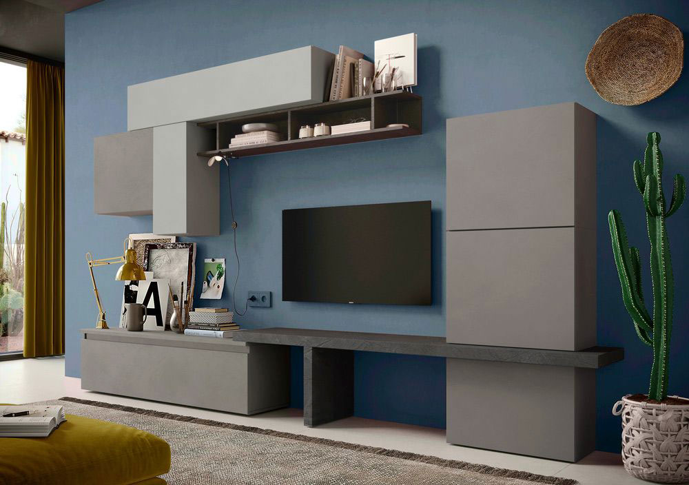 Parete di grandi dimensioni L.340, finitura Ardesia, Piombo e Gesso