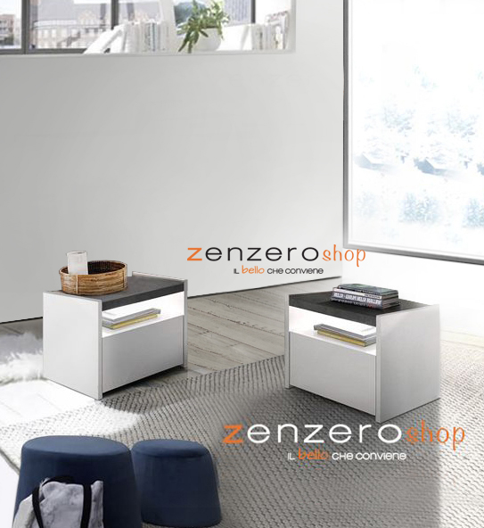 Conveniente Coppia di comodini finitura Bianco Opaco e Ossido, guide ammortizzate