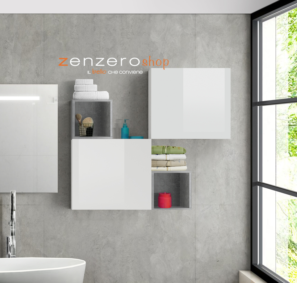 Offerte mobili bagno sospesi , composizione Bianco Lucido e Gesso