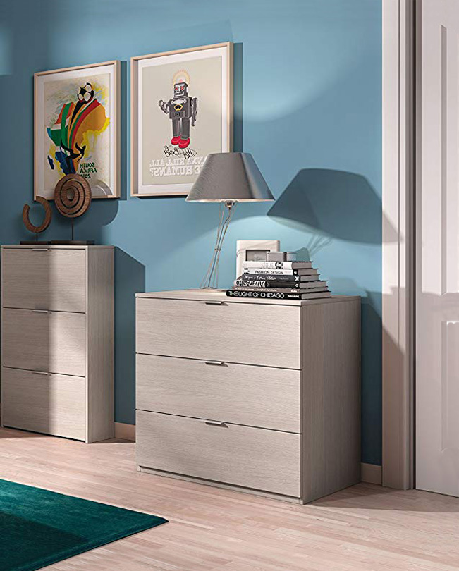 Comò di design rovere chiaro con 3 cassetti