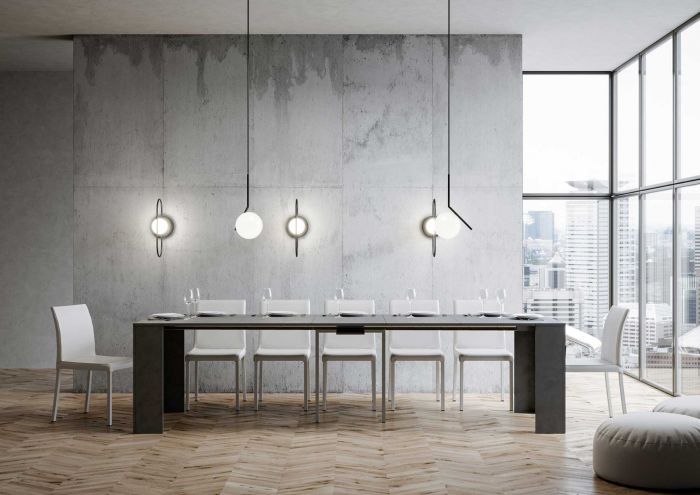 Conveniente consolle allungabile fino a 3 metri, finitura Antracite spatolato