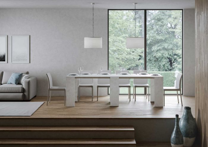 Consolle allungabile, Bianco spatolato, made in Italy