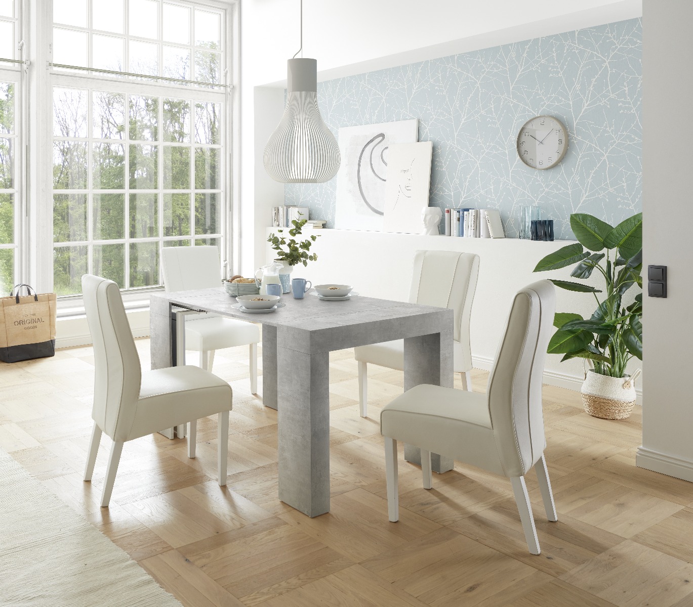 Consolle Sole allungabile, 5 allunghe in finitura Cemento