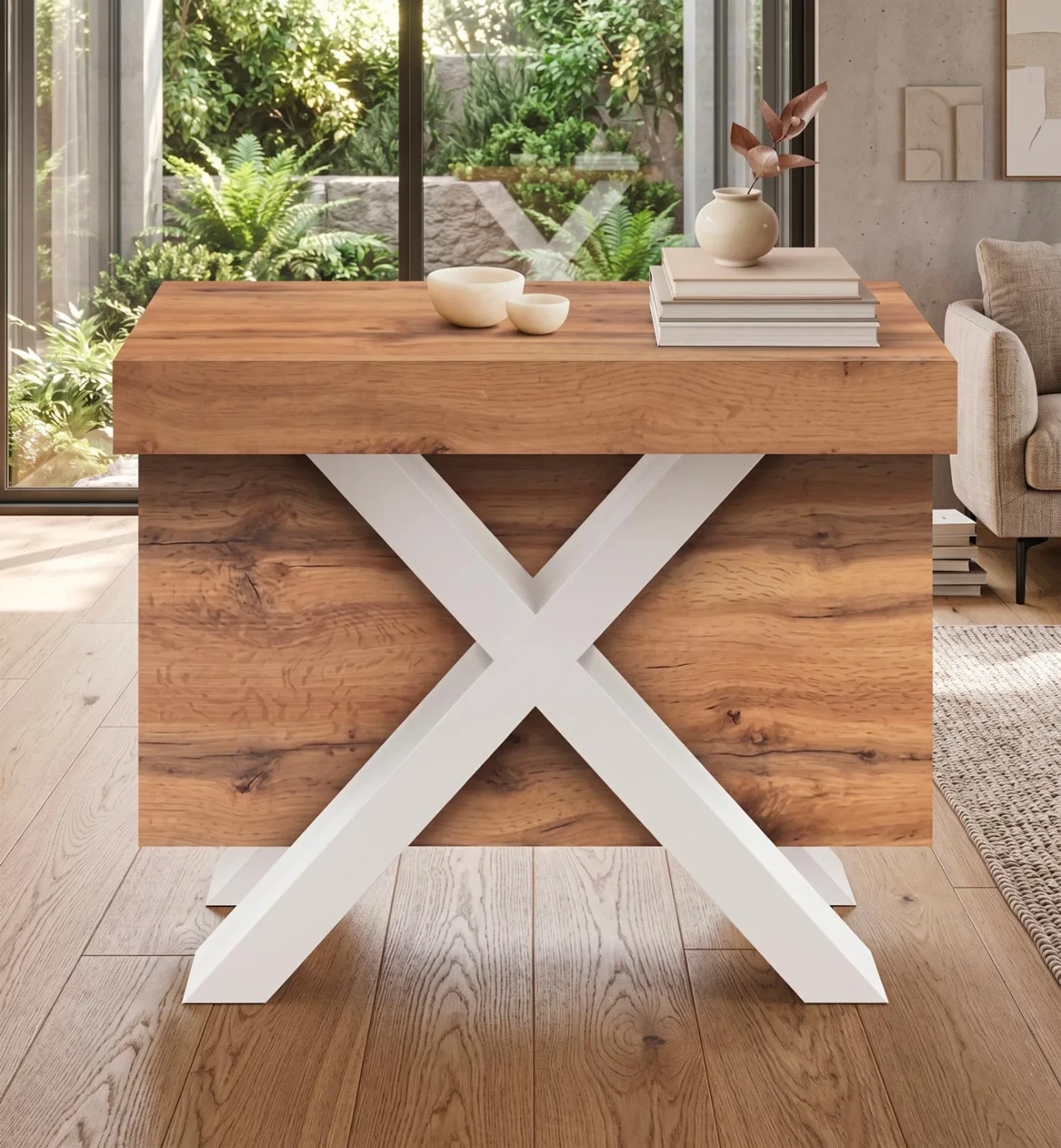 Tavolo consolle colore Rovere rustico e Bianco