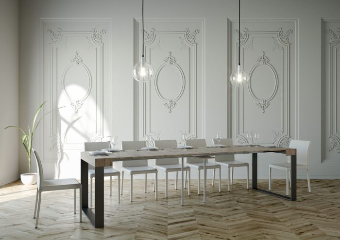 Consolle di design moderna, finitura Quercia natura, Made in Italy