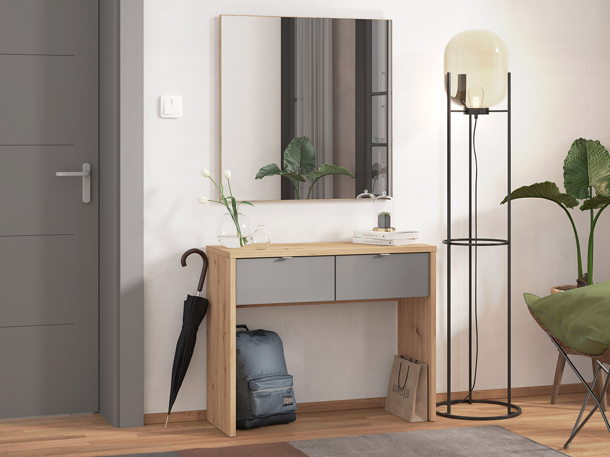 Consolle ingresso a 2 cassetti, finitura Grigio e Rovere