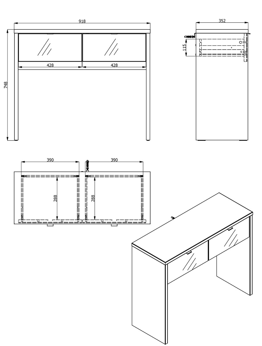 Consolle ingresso a 2 cassetti, finitura Grigio e Rovere