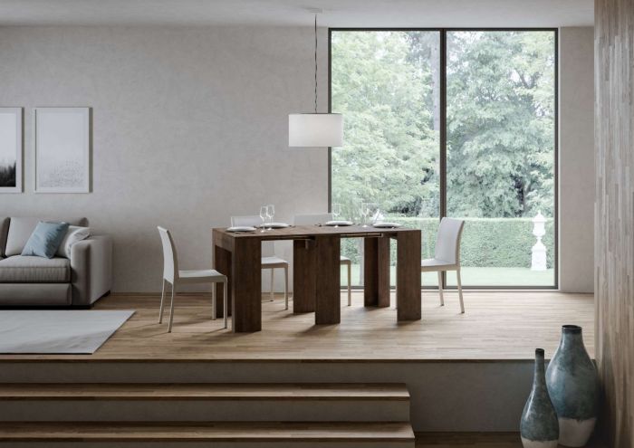 Consolle allungabile moderna, finitura Noce, made in Italy