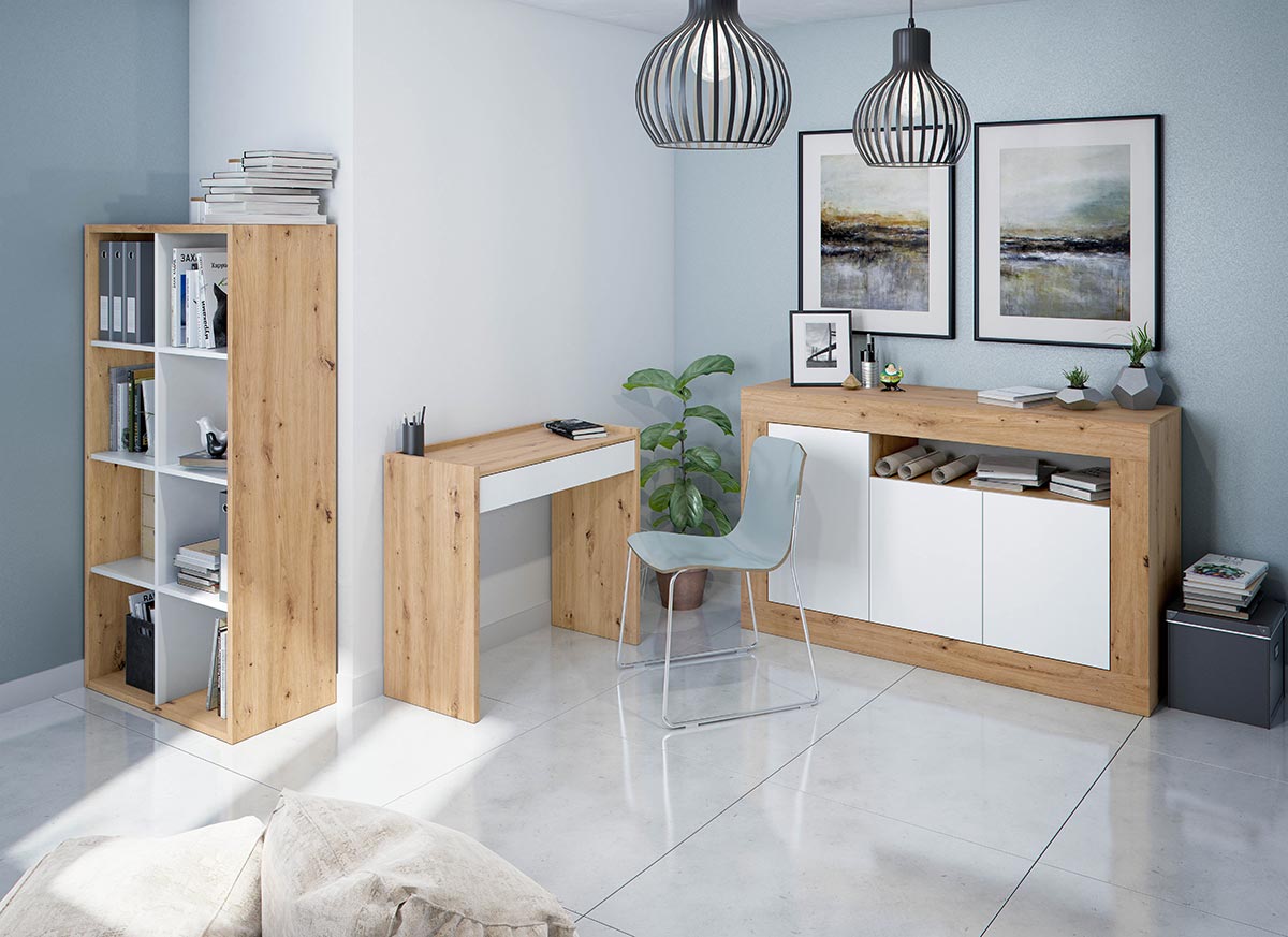 Libreria rovere nodi e bianco opaco, 6 ripiani