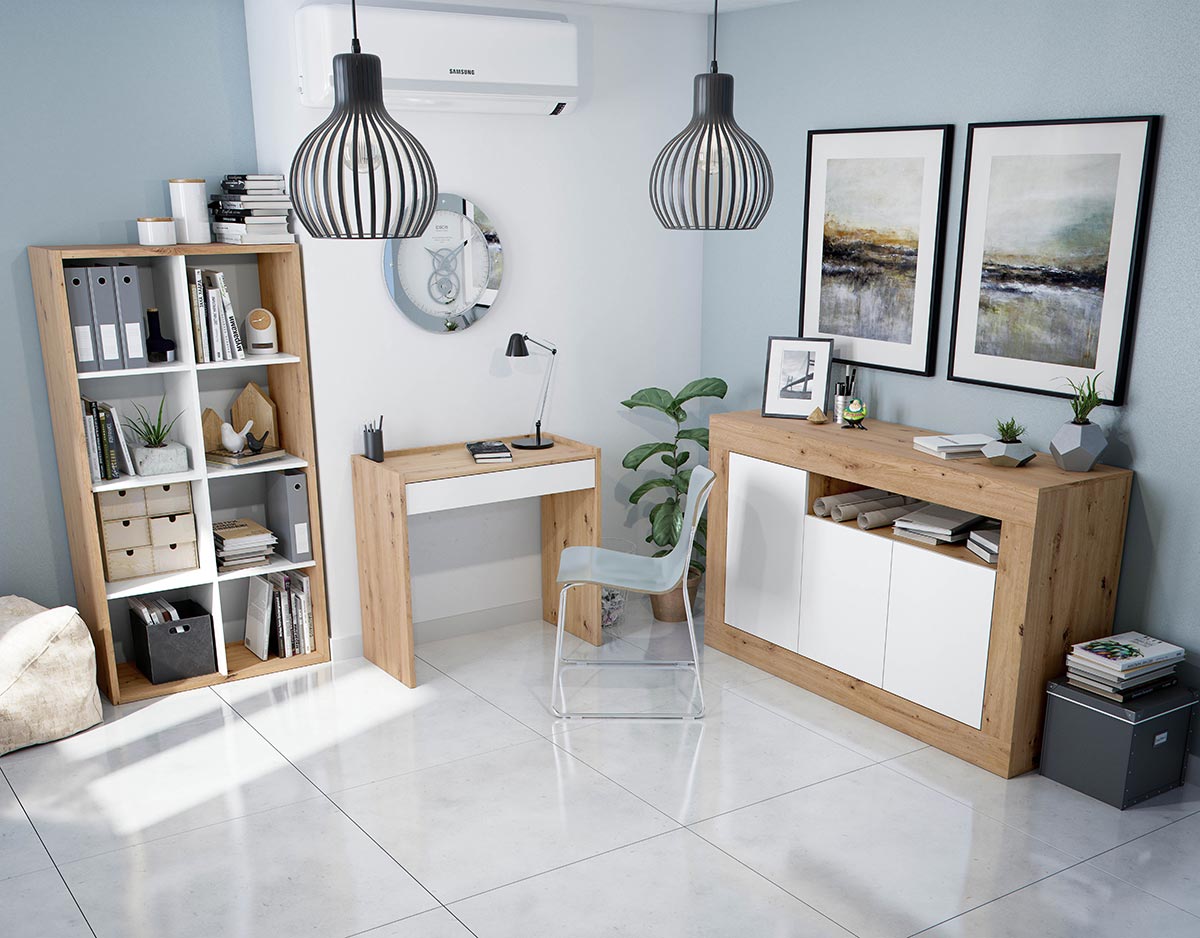 Libreria rovere nodi e bianco opaco, 6 ripiani