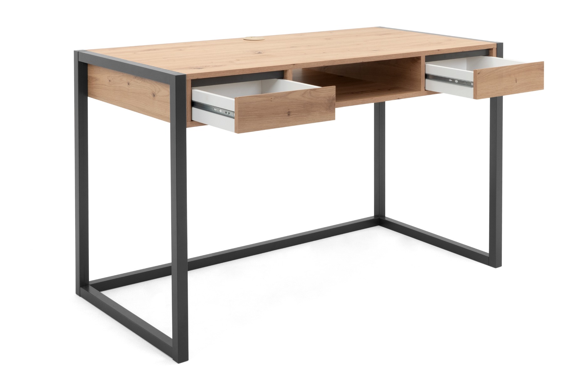 Scrivania industry, 2 cassetti e vano a giorno, finitura Rovere Nodato e struttura in Antracite