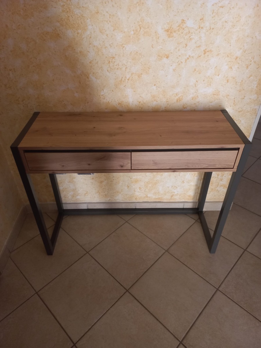 Economico e moderno Mobile da ingresso in finitura Antracite e Rovere Nodato