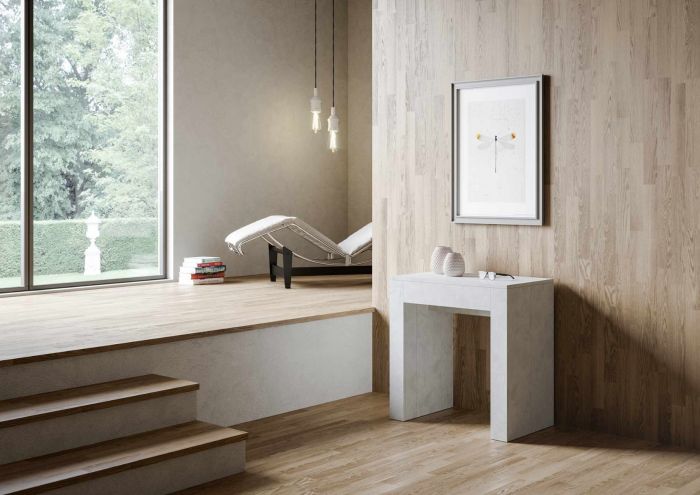 Consolle allungabile, Bianco spatolato, made in Italy