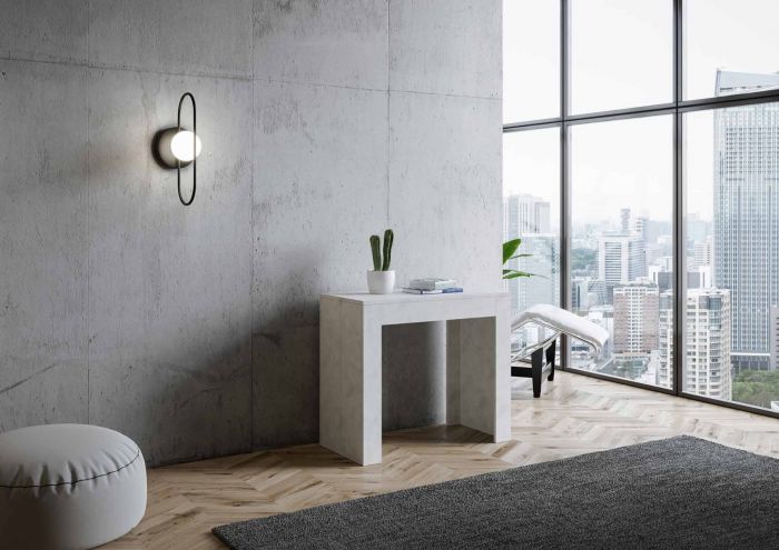 Consolle salvaspazio allungabile, finitura Bianco spatolato, Made in Italy