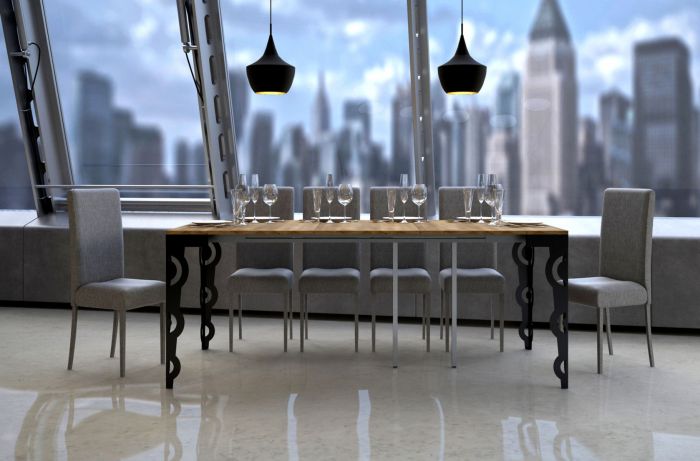 Consolle allungabile Quercia natura, con gambe in metallo decorate