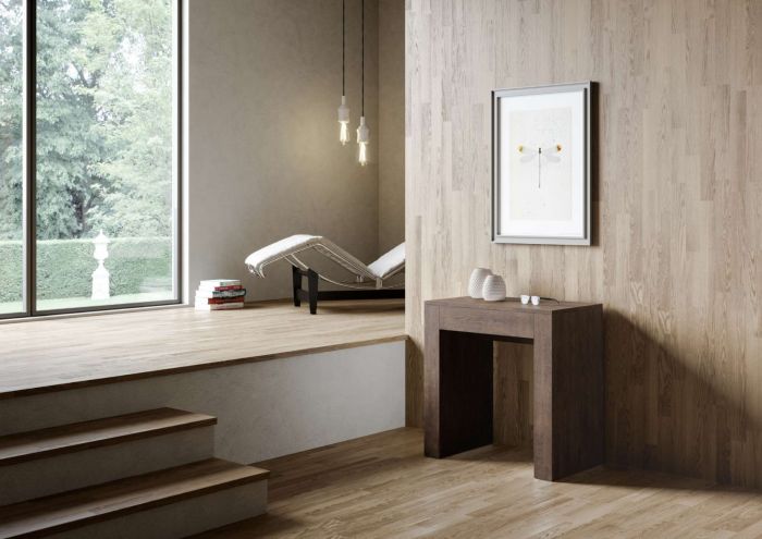 Consolle allungabile moderna, finitura Noce, made in Italy