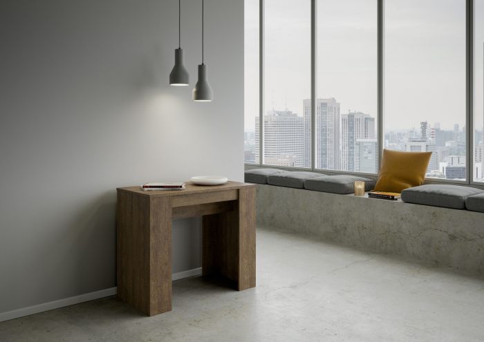 Consolle moderna color Noce, allungabile fino a 204 cm