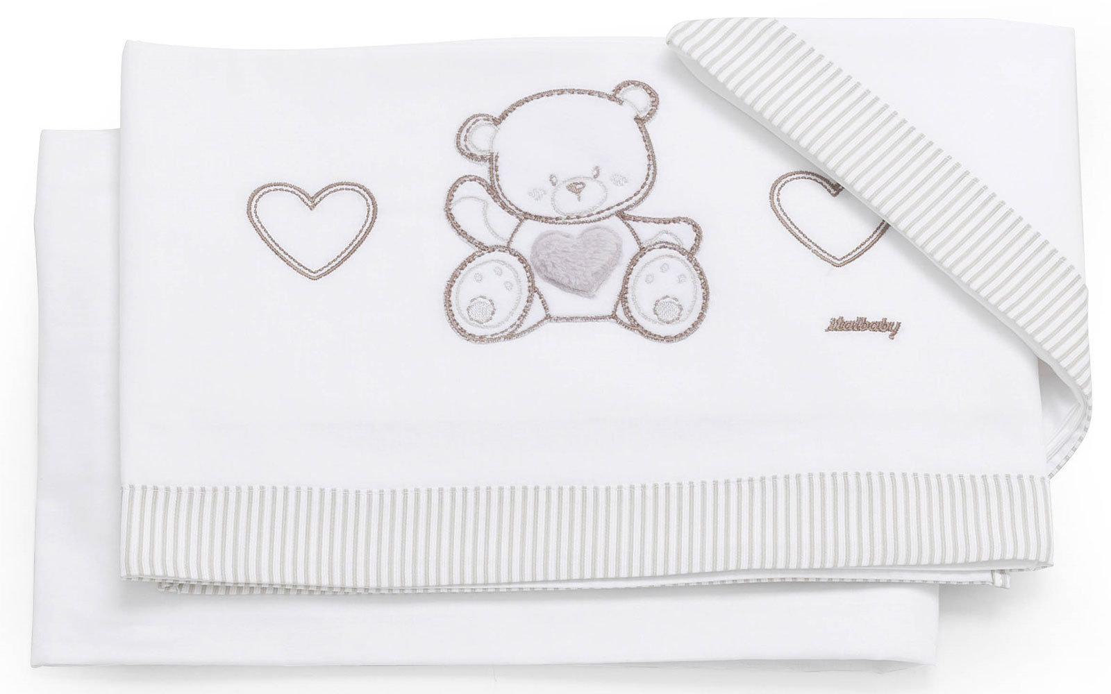 Culla Mr.Bear bianca e choco con ruote, decori con orsetti