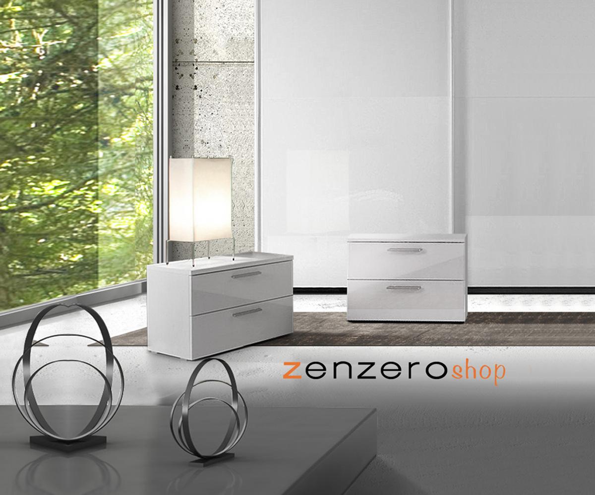 Coppia di comodini bianco lucido, maniglie serie line