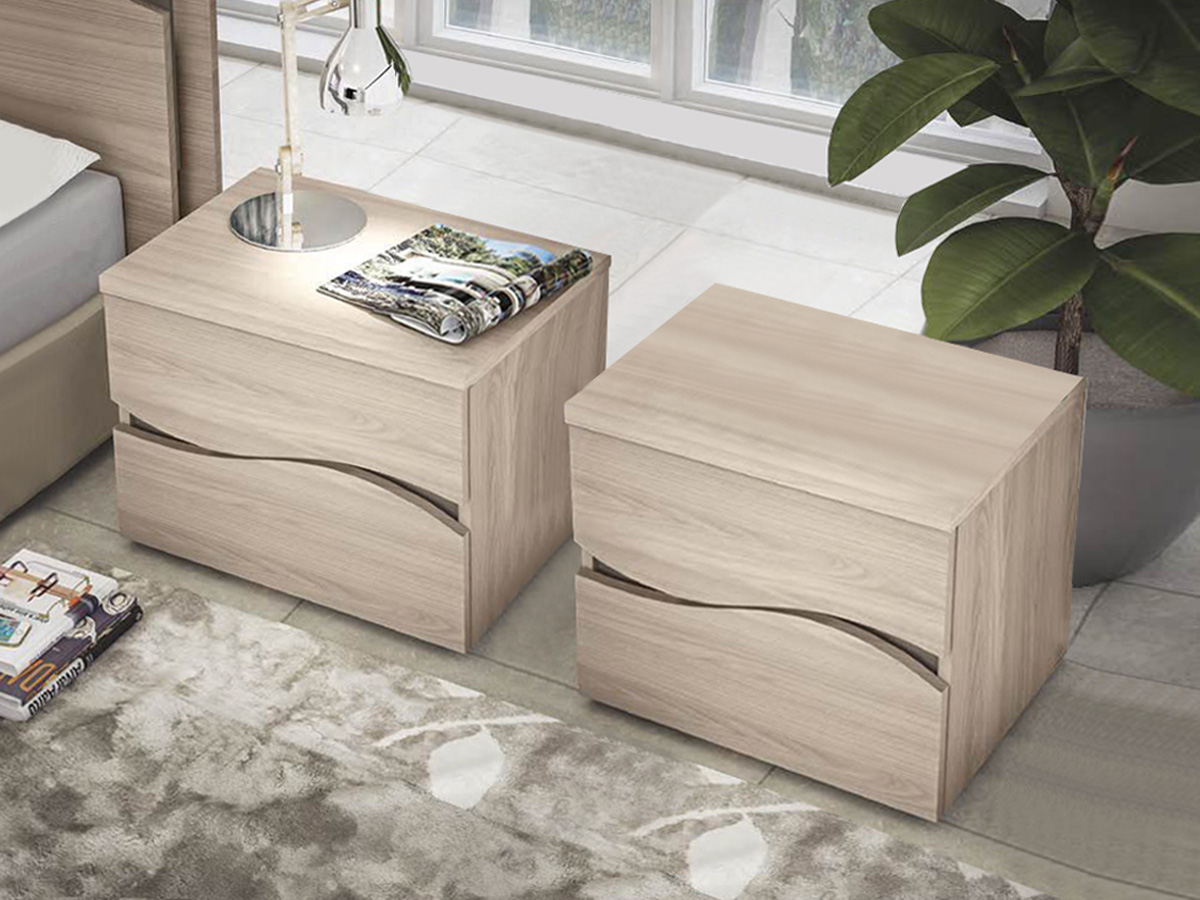 Coppia di comodini moderni 2 cassetti Olmo perla, Made in Italy