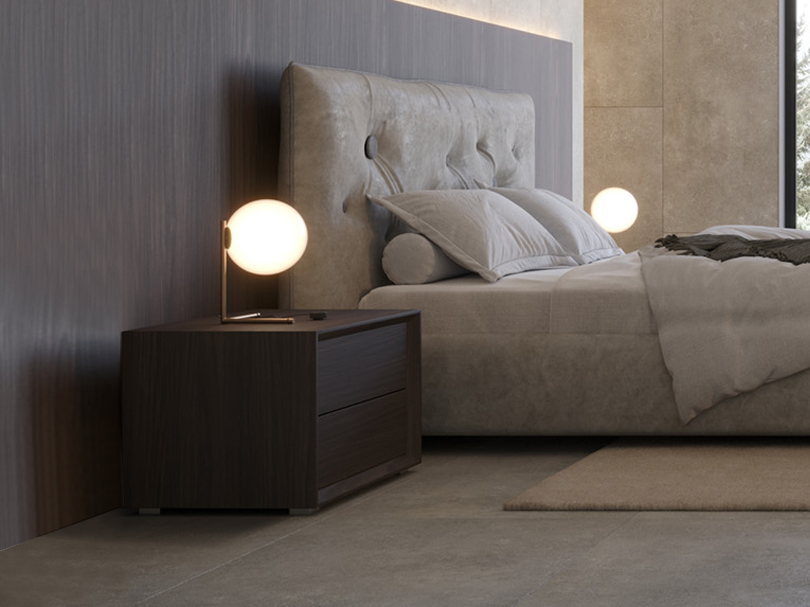 Comodini con apertura push-pull, finitura Nobilitato Teak