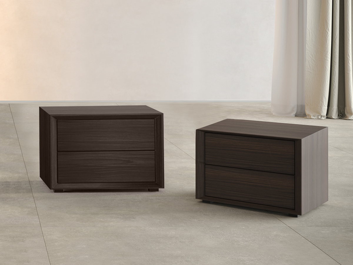 Comodini con apertura push-pull, finitura Nobilitato Teak