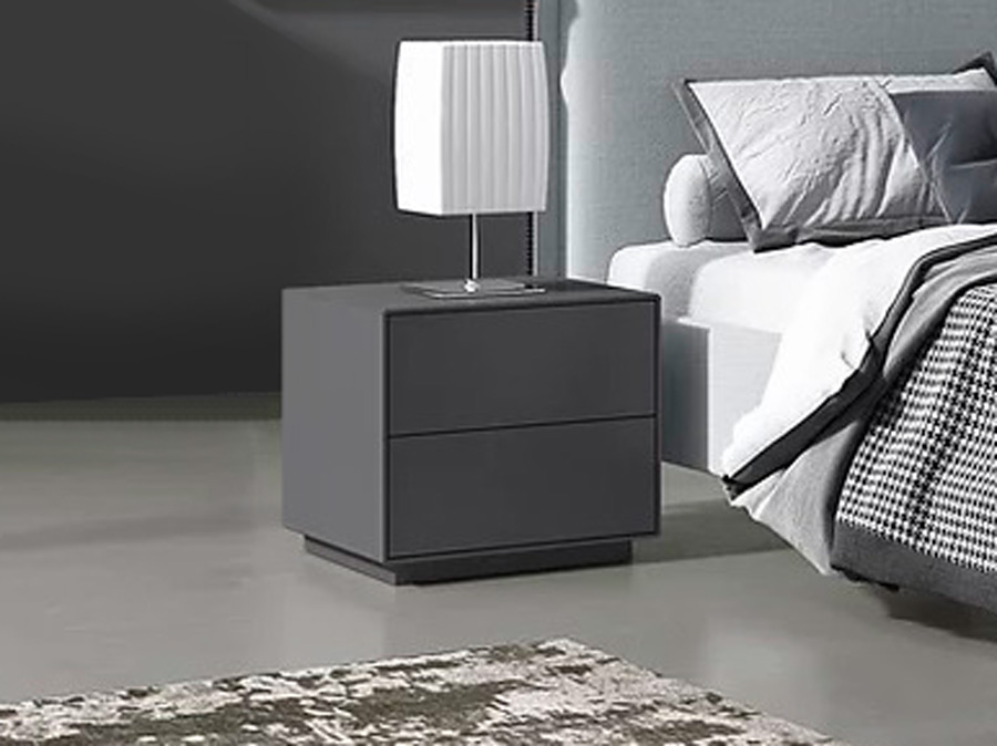 Set moderno composto da comodini e comò 4 cassetti, Grigio scuro in offerta