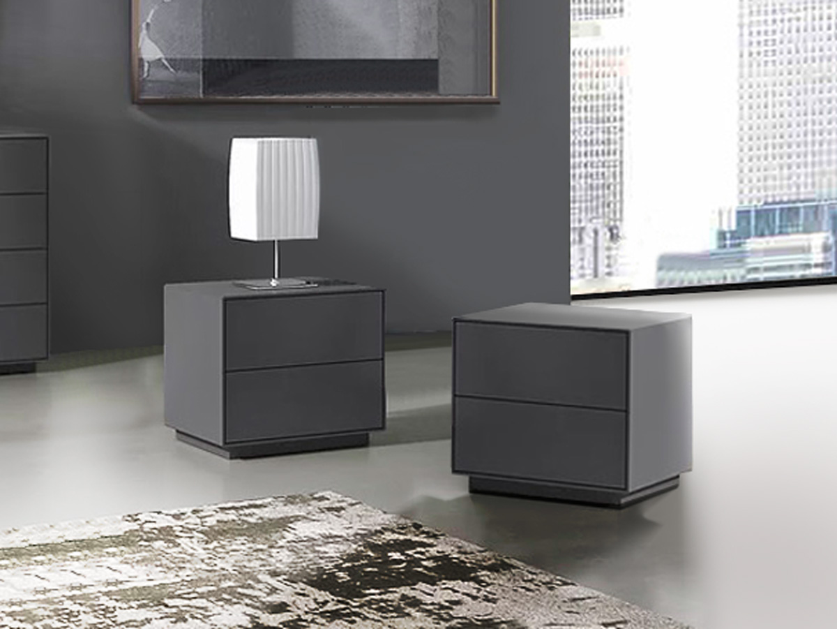 Set moderno composto da comodini e comò 4 cassetti, Grigio scuro in offerta