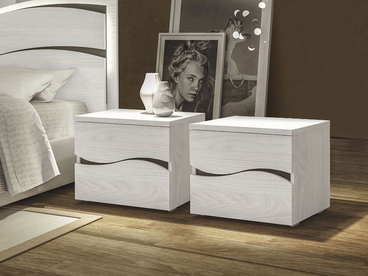 Coppia di comodini moderni 2 cassetti Olmo bianco, Made in Italy
