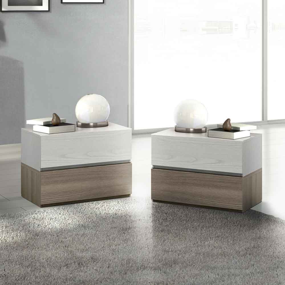 comodino bianco e legno