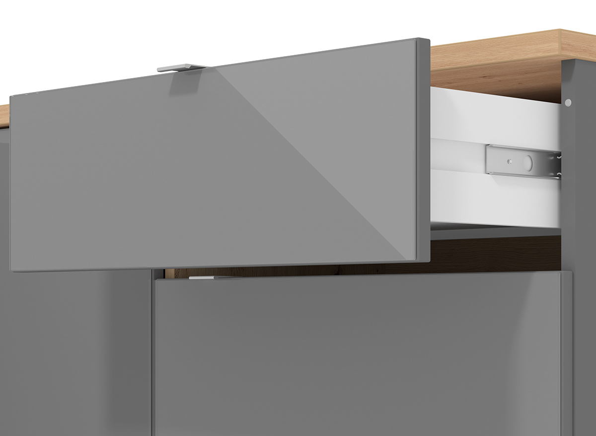 Credenza per soggiorno moderna, finitura Grigio grafite e Rovere