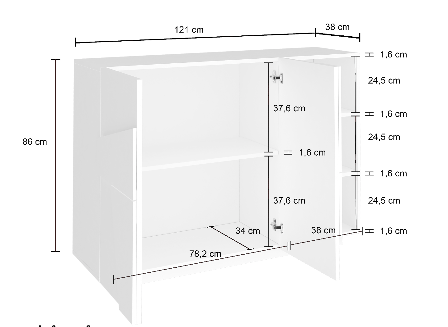 Madia con 2 ripiani e 2 ante con disegni geometrici in finitura Beton