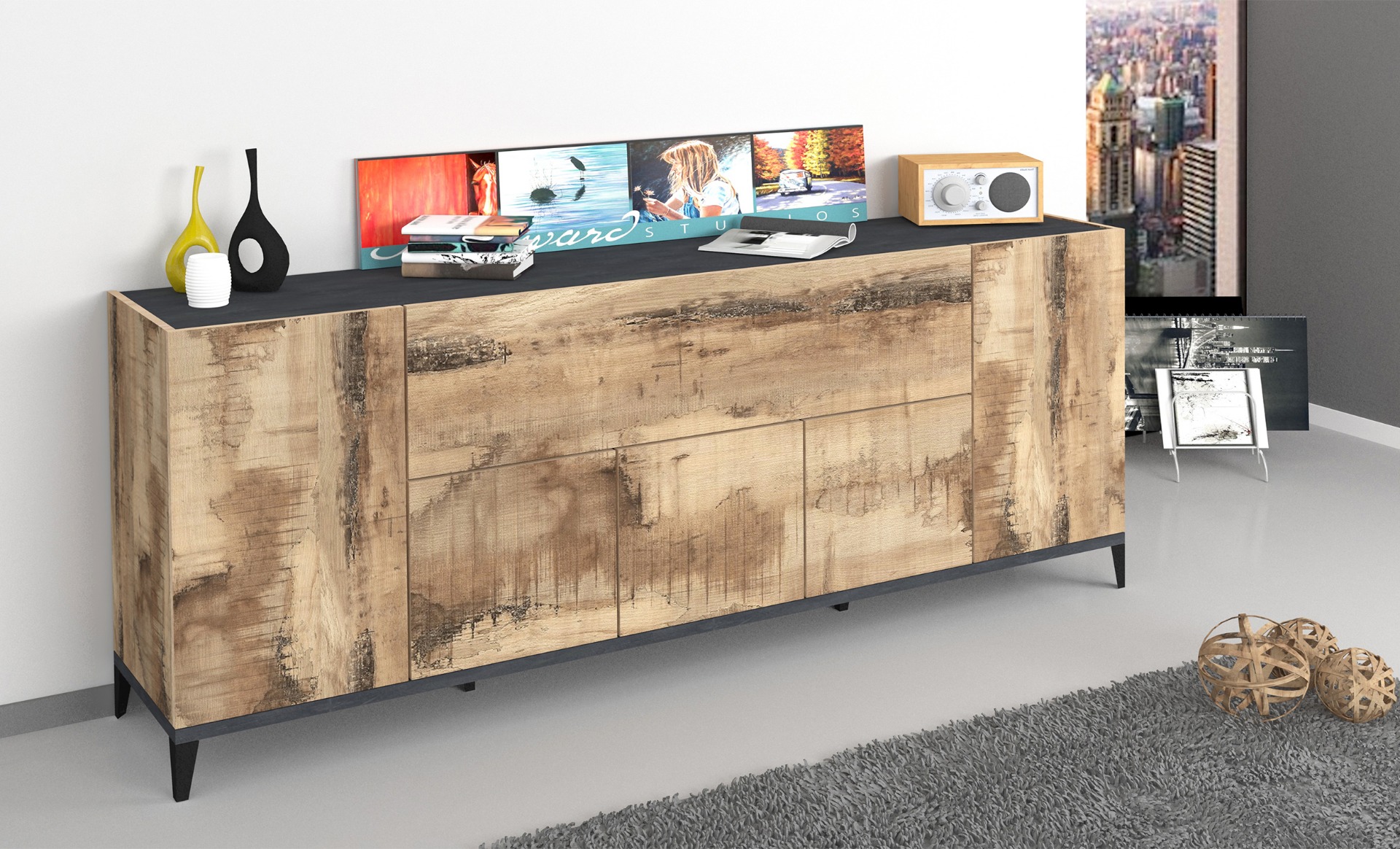 Credenza moderna 200 cm Pero e Ardesia