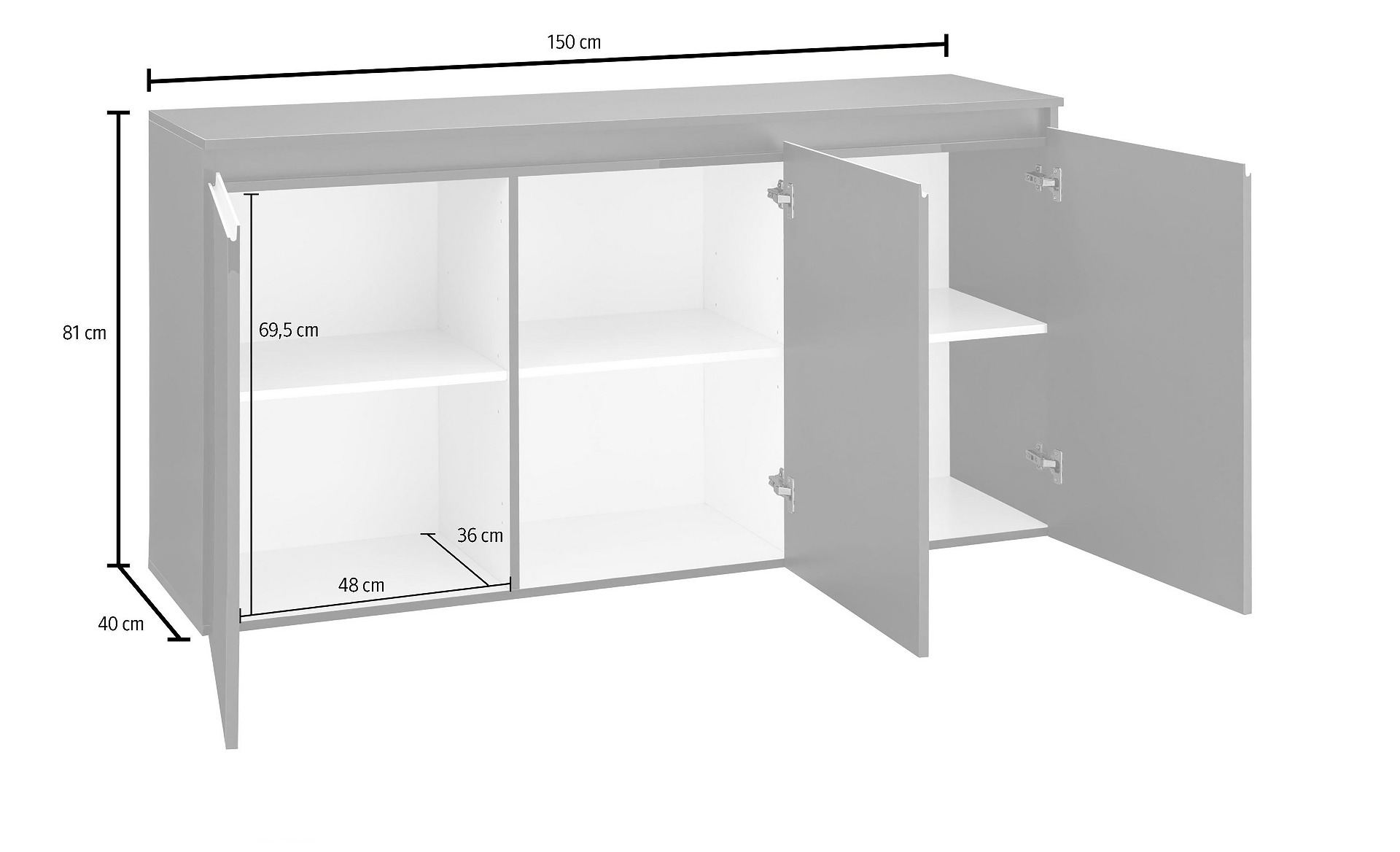 Madia moderna 3 ante, finitura Antracite laccato lucido, maniglie a gola