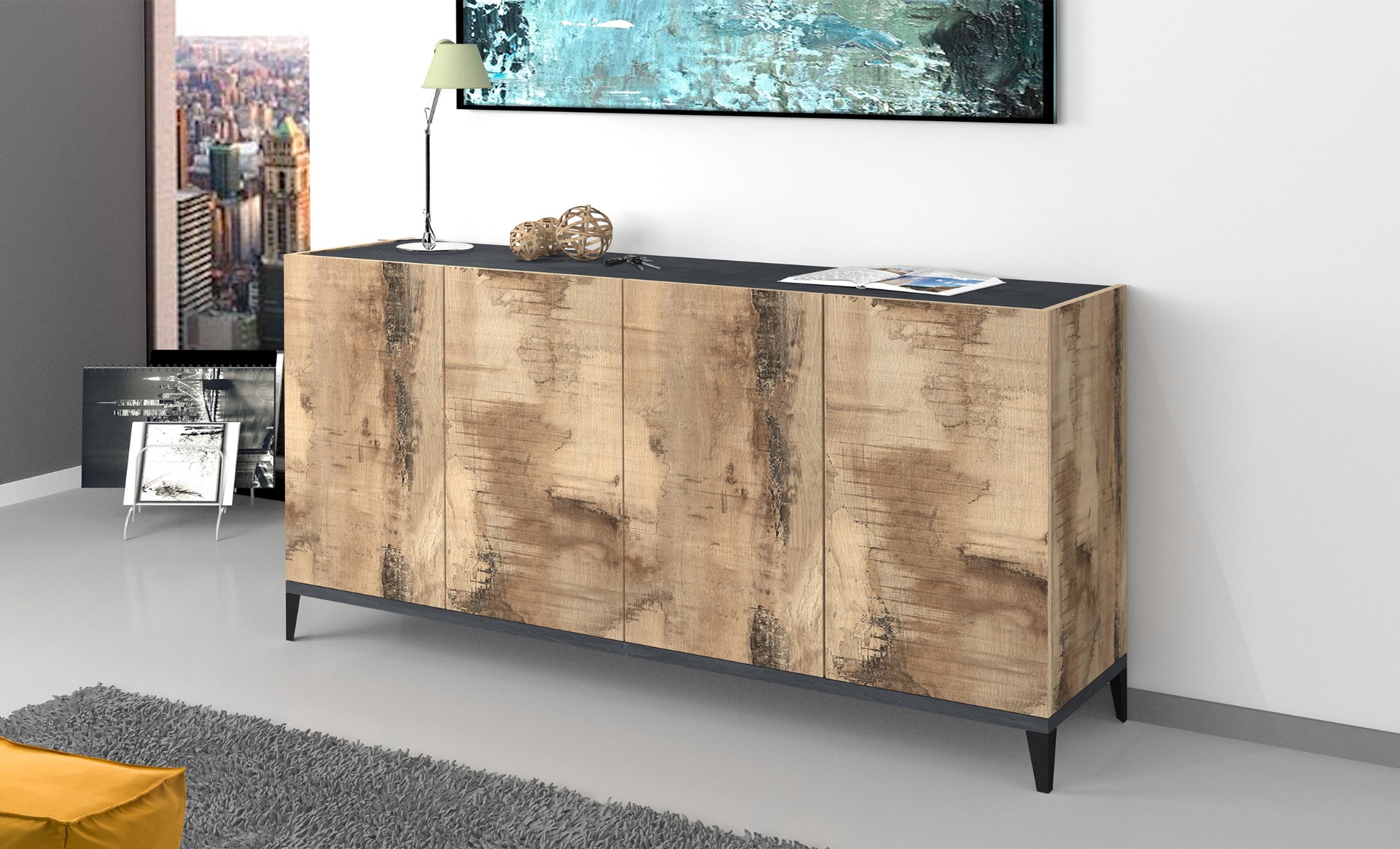 Credenza 4 ante Pero e Ardesia