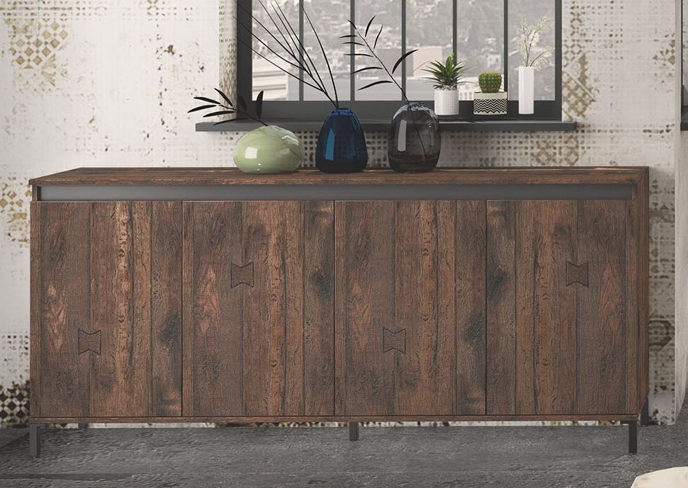 Credenza stile industry a 4 ante finitura Legno vecchio 