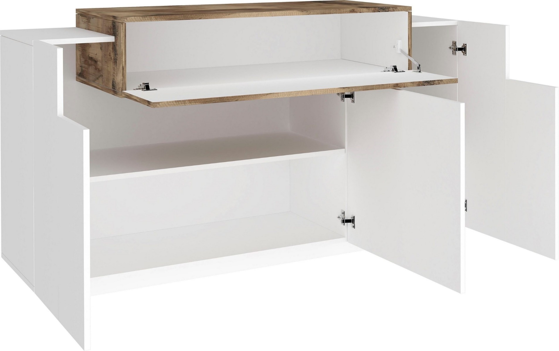 Offerta credenza moderna 3 ante, 1 ribalta in Bianco lucido e Pero