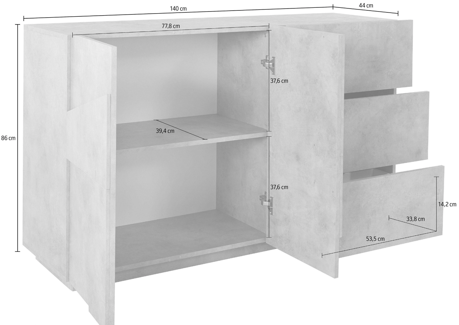 Madia moderna con 3 cassetti e 2 ante con disegno geometrico in Ardesia