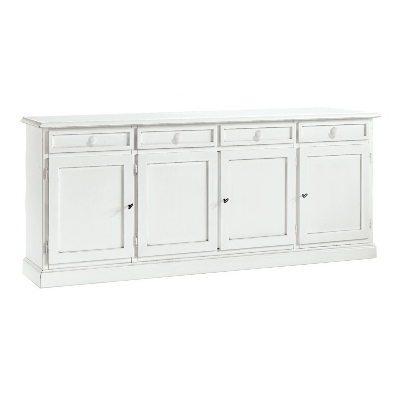 Credenza in legno bianco opaco, arte povera - cm 205x86