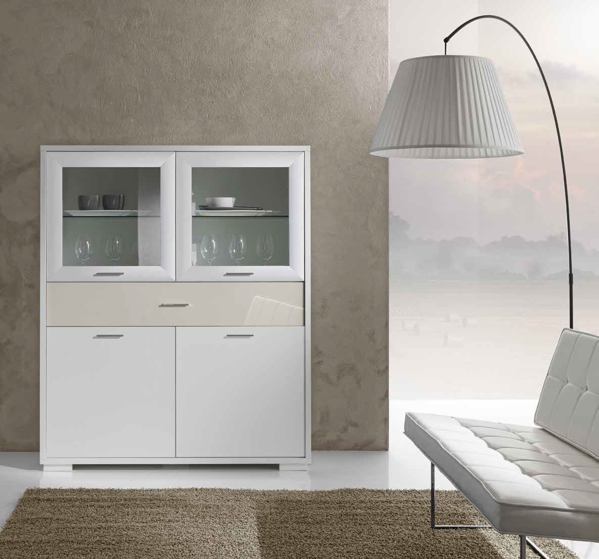 Vetrina Bianco frassino con cassetto finitura Perla laccato lucido, Made in Italy