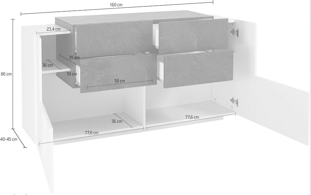 Madia con cassetti e 2 ante in Bianco lucido e Pero