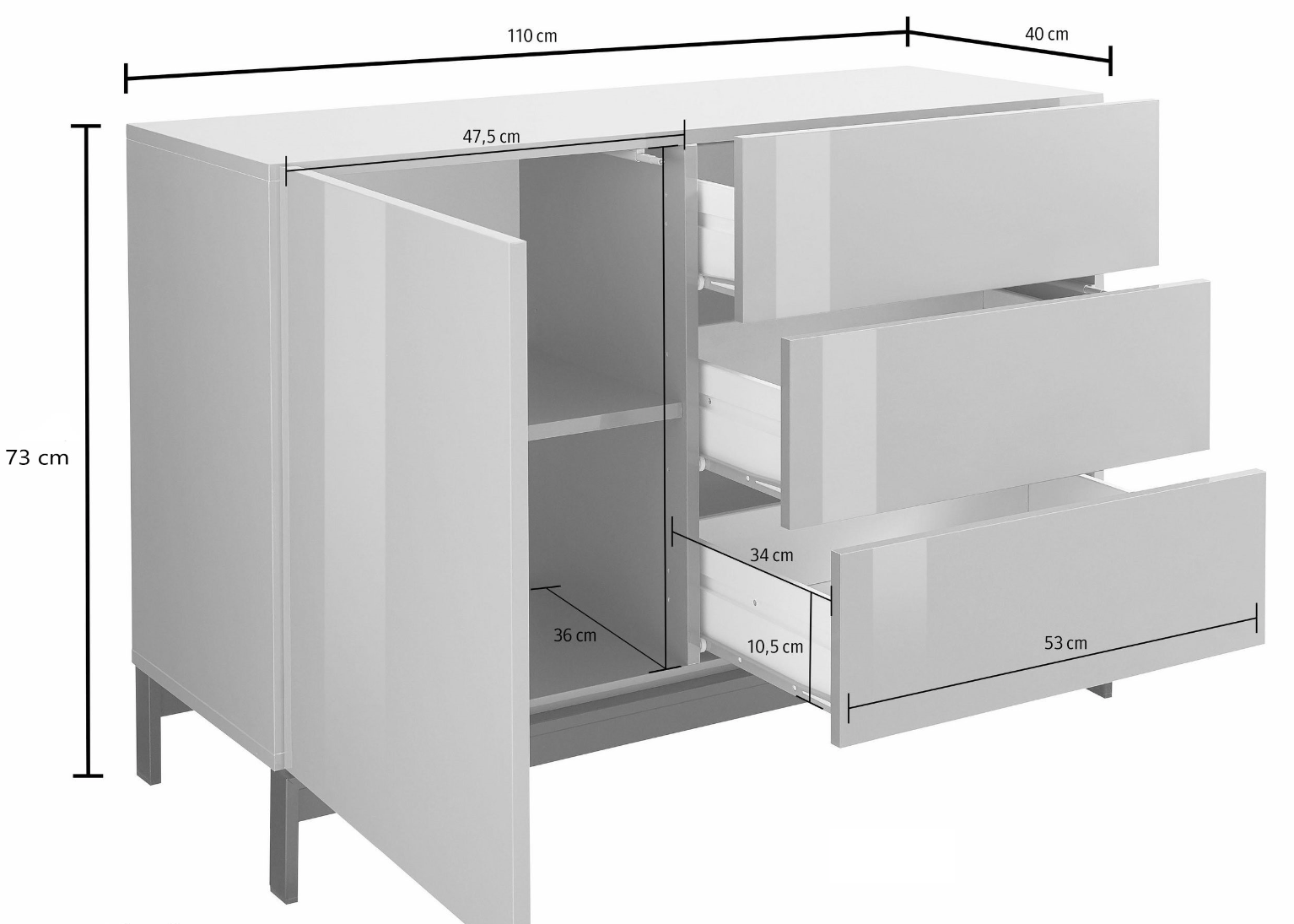 Madia moderna, 3 cassetti 1 anta in finitura antracite lucido