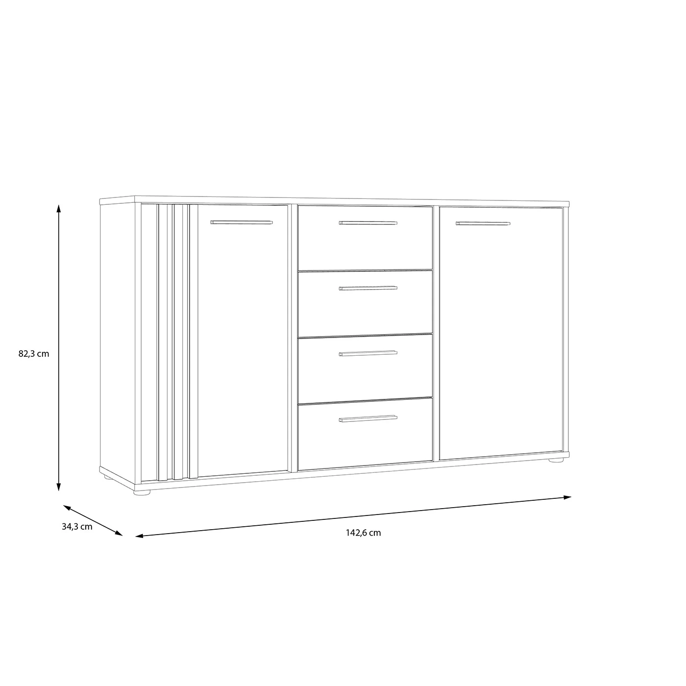 madia a 4 cassetti nera