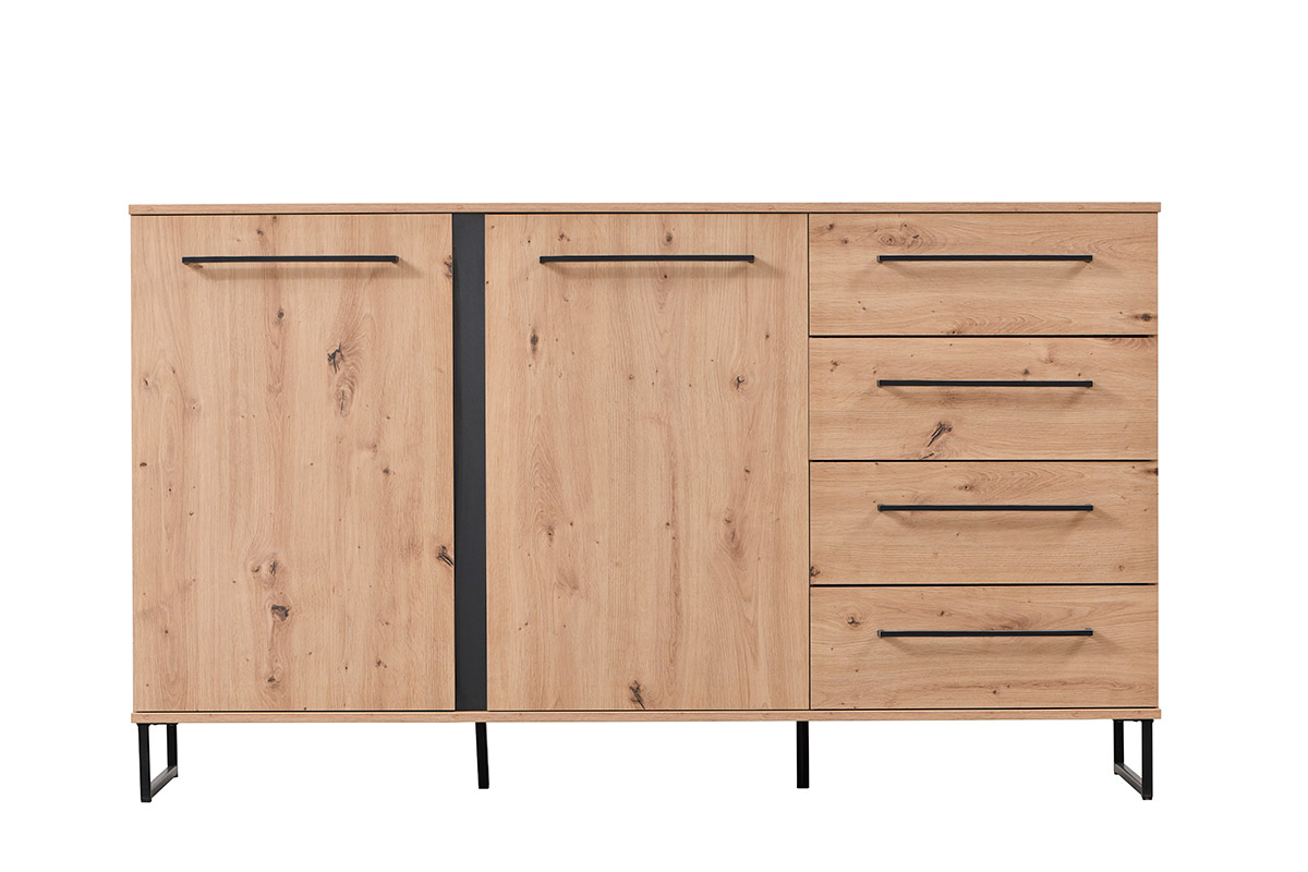 Madia industry con cassetti e due ante, finitura  Rovere e Nero